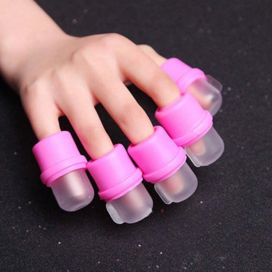 Set de 5 piezas de tapas reutilizables para remover esmalte de uñas, tapas para remover esmalte, tapas para remover con PhotoRelax, herramientas de manicura fáciles de usar - Rosa-5 piezas - Ver 1