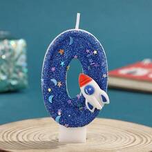 1 peça/2 peças Velas Numéricas Criativas de 0 a 9, Design de Laço Rosa e Foguete Espacial Azul Escuro, Adequado para Meninos e Meninas, Velas Decorativas para Bolos, Velas para Festas Temáticas, Ideal para Aniversários de Crianças, Aniversários e Chás de Bebê - Arco/Foguete - Visão 8