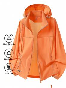 男士轻便透气防紫外线夹克，休闲连帽夏季外套 - 橘色 - 查看 3