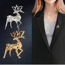 1件畅销3D鹿形胸针，简约时尚百搭圣诞金色多功能配饰 - 彩色 - 查看 1