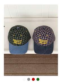 软顶复古字母格子帽，女士薄檐遮阳五片帽，街头嘻哈棒球帽，格子棒球帽，美式英伦学院风，男女通用大号头围遮阳运动按扣帽 - 字母棒球帽 - 查看 5