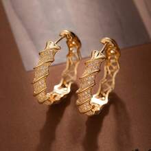 1 Pair Fashion Copper Zirconia Stone Earrings, Unique Design Delicate Minimalist Versatile Earrings, Suitable For Women's Daily Wear, Holiday Gift - Multicolor - View 8