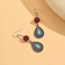 复古新款欧美时尚水滴形仿绿松石长耳环，韩式复古宫廷风耳环 - 水滴形耳墜 - 查看 6