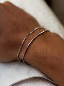 2pcs Fashionable & Cool Stainless Steel Bracelet Set For Men, Versatile Daily Wear - Silver - View 5