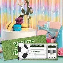 10/30张绿色草地足球图案派对邀请函，适合男孩女孩派对、足球主题生日派对卡片 - A - 查看 6