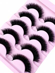 5 Pairs/Pack Natural Fluffy Fake Eyelashes, Dramatic Messy Mink Lashes, Lengthening & Volumizing 8D Thick Long Lash Strips, Fox Eye Lifting Effect, Extending & Plumping Lash Ends - Black - View 2