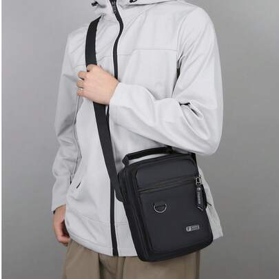1pc Fashionable Minimalist Solid Color Small Crossbody Bag, Daily Casual Compact Mini Nylon Water-Resistant Shoulder Bag, Unisex Messenger Bag, Sling Bag, Cycling Bag, Sports Gym Bag, Versatile Outdoor Bag, Minimalist Gift For Men, Hiking Gift, Student Large Capacity Portable Casual Dad Gift Boyfriend Gift, Round Face Cross Jesus Business Sports Bag