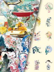 50片透明PET复古中式建筑创意装饰墙贴，DIY笔记本/收纳盒 - 彩色 - 查看 4
