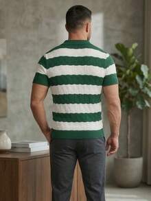 TRICOT DE LUXO Men's Chic Lightweight Textured Knit Sweater Shirt, High Quality, Perfect For Autumn And Winter, Valentine's Day. - 軍綠色 - 查看 2