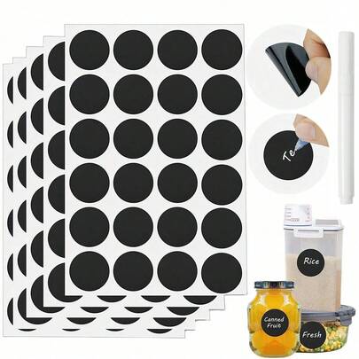 120pcs Reusable Round Chalkboard Labels Stickers With White Marker, Suitable For Storage Jars, Spice Bottles, Parties, Craft Rooms, Weddings And Home Kitchen Organization | Waterproof And Dustproof Design, Easy To Write And Wipe