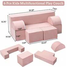 Sofá de juego infantil modular de 6 piezas, sofá de espuma para niños pequeños con funda extraíble - Rosa - Ver 2
