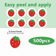 500pcs/Roll Strawberry Stickers, Summer Strawberry Labels, Summer Stickers, Handmade Non-Adhesive Labels For Gift Packaging, Giveaways, Gift Wrapping Seals, Baking Sealing Stickers, Dessert Packaging Labels - Strawberry - View 2