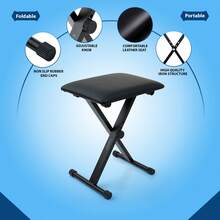 Crystals Adjustable Piano Stool Keyboard Bench With Padded Seat – Foldable Metal Music Chair For Keyboard, Piano & Drum - Black - View 5