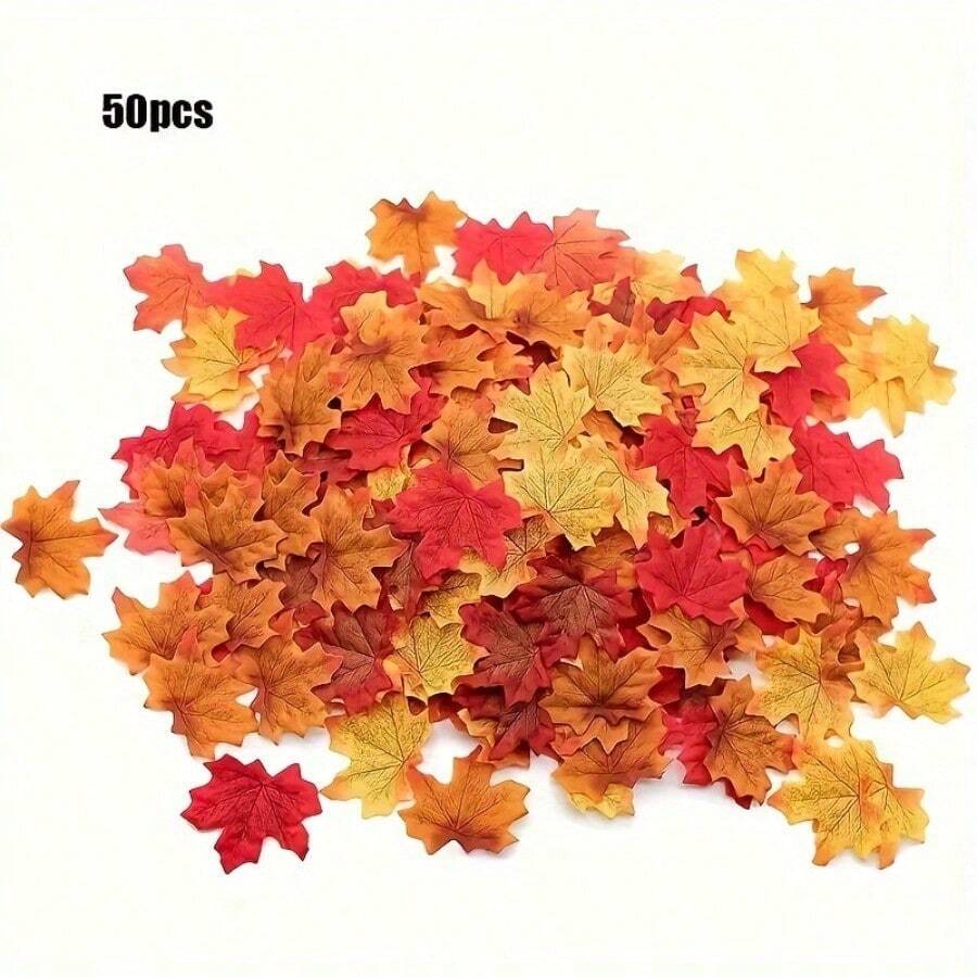 50 Brightly Colored Artificial Maple Leaves - Perfect For DIY Wreaths, Home And Outdoor Decoration, Weddings, And Holiday Décor - Tất cả các loại - Xem 1