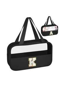 1个多功能PVC洗漱包，透明PVC化妆包，大容量化妆包，DIY字母设计化妆包，防水旅行收纳包，简约字母贴布旅行化妆包，适用于化妆品、香水，适合海滩、学校、浴室、节日、母亲节、圣诞节等场合，是送给妈妈、家人、朋友的绝佳礼物。化妆包、化妆品收纳包、化妆品收纳袋、化妆包、洗漱包、旅行洗漱包、度假必备品、女性旅行礼物 - 彩色 - 查看 51