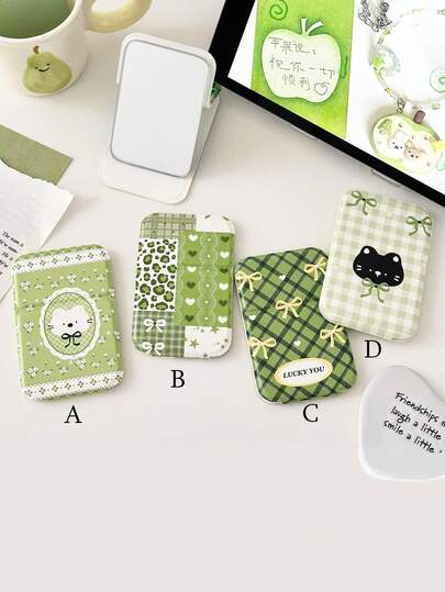 مرآة مكياج قابلة للطي بلون الأخضر الربيعي، تصميم جميل بشكل الفيونكة، مرآة يدوية، ارتفاع قابل للتعديل، مرآة محمولة للسفر، هدية عيد ميلاد/عطلة للنساء