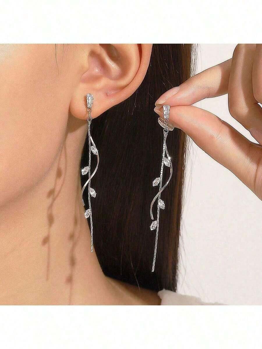 Light Luxury Long  Tassel Earrings Women, Ins Style, Elegant Rotating Twisted Stud Earrings, Internet Celebrity Ear Accessories - 白色 K S329 - 查看 1