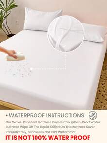 1pc Water Repellant Fitted Sheet, Bedding, Solid Color Bed Sheet, Mattress Protector, Mattress Cover, Noiseless Water Repellant Fitted Sheet Mattress Cover Machine Washable Soft Comfortable Waterproof Bed Cover, For Twin, Full, King, Queen Size, Perfect Holiday, Machine Washable (Pillowcase Not Included) - White - View 8