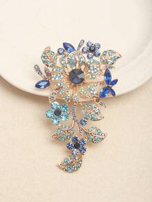 1pc Fashionable Exaggerated Floral Brooch With Rhinestones - Blue - View 1
