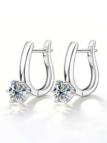 XUJIA 1 Đôi bông tai nữ bằng bạc sterling 925 hình chữ U, đính đá Moissanite 6.5mm*2, kiểu dáng thời trang, quà tặng trang sức. - EMO-256 - Xem 9