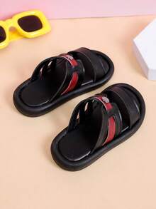 1 par de zapatillas planas sin cordones unisex, sandalias de moda para niños con suela blanda y antideslizante, adecuadas para el verano - Negro - Ver 6