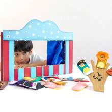 juguete Teatro para títeres de dedo contiene telón y luces, es plegable, portatil incluye morral para transportarlo - Rojo violeta - Ver 1