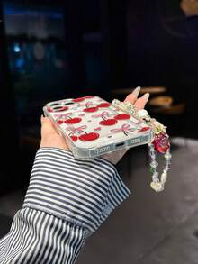 Cherry Painted Transparent Square Card Holder Multifunctional Wallet With Wrist Strap, Thick Shockproof Phone Case Compatible With IPhone 17/17Pro/17ProMax, 16/11/16Pro/16Plus/16ProMax/16E, 15ProMax, 13/14/12/XS/XR/7G/8P, Galaxy S25/S25Plus/S25 Ultra, A16/A36/A26/A56/A50, 11/12Pro/12/12X/13Pro/14Pro/15Pro/X3Pro, 10/9/Note9/12C/Note11Pro/Note8Pro/9C/9A - Multicolor - View 7