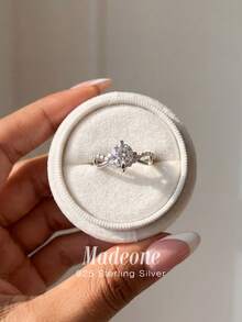 MADEONE 1 chiếc nhẫn bạc 925 hình chữ thập bốn chấu, kiểu dáng quyến rũ, thích hợp cho trang phục hàng ngày của nữ, dự tiệc sinh nhật, hẹn hò, quà tặng ngày Valentine. - kim cương trắng - Xem 1
