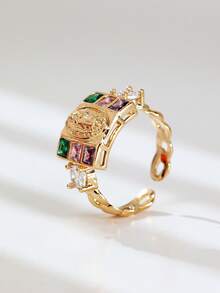 Anillo abierto de estilo mexicano con Virgen María de circonita multicolor - anillo - Ver 4