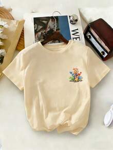 Áo thun ngắn tay cổ tròn in họa tiết phong cách thường ngày cho bé trai, thích hợp mặc mùa hè. - Màu be - Xem 6