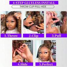 ZHENDEFA 4/27 渐变蜂蜜金 360 蕾丝前假发 真人发 隐形绑带挑染 Jerry 卷发蕾丝前假发 真人发 200 密度 360 高清透明蕾丝前额无胶假发 预先拔毛 女性专用 - S4/27 - 查看 12