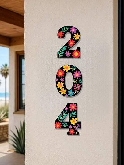 1件彩色金属门牌挂饰，彩色花卉数字设计，可DIY自由组合数字，墙面装饰，房间装饰，家居装饰，户外墙面装饰，卧室装饰，牌匾墙面装饰，庭院花园装饰，客厅装饰，乔迁礼物，艺术墙，花卉/标牌，婚礼装饰，生日礼物。