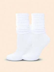 1 Pair Women's White Fashionable Slouch Socks, Suitable For Daily Wear - White - View 2