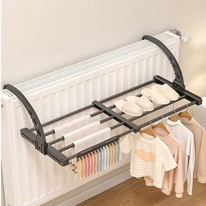 1pc Stainless Steel Retractable Foldable Wall-Mounted Drying Rack, Suitable For Hanging Clothes And Shoes, Can Be Used Indoors And Outdoors