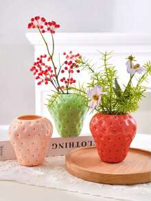 1pc Handpainted Cute Strawberry Shaped Vase, Available In 3 Colors (Rose Red, Cherry Blossom Pink, Daisy Green), Suitable For Home Decor, Garden Decor And Hydroponic Plants - A - View 8