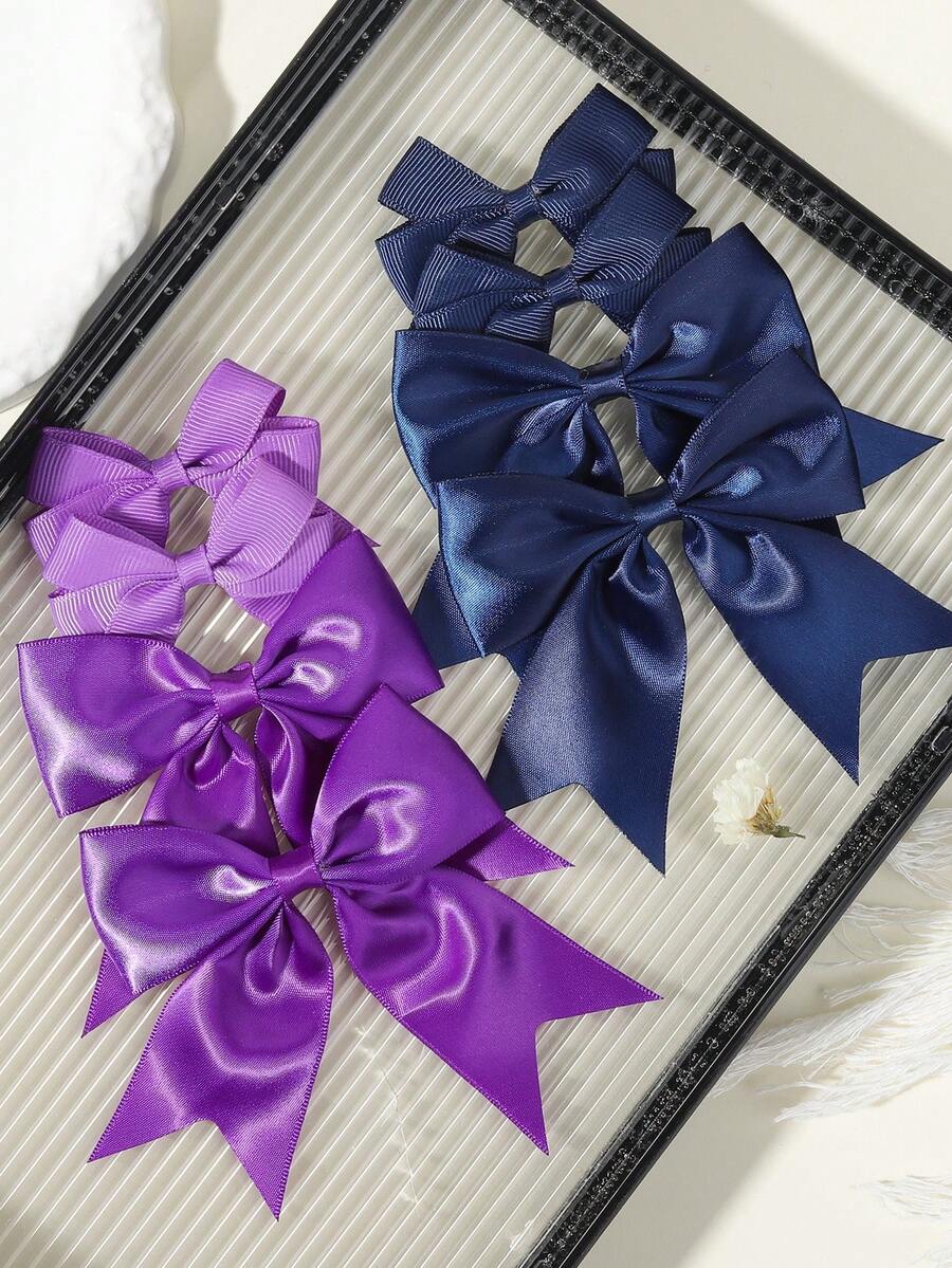 4pcs Cute Bowknot Hair Clips, Satin Ribbon Design, Exquisite - Mixed color - View 1