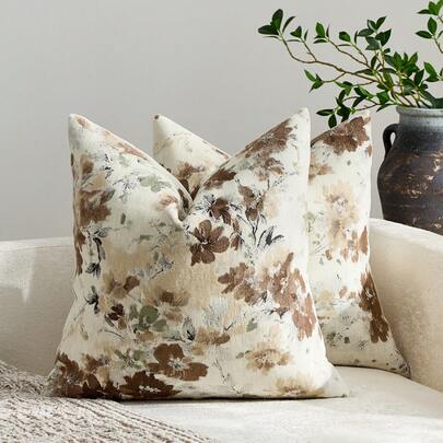 1pc/2pcs Vintage Plant & Floral Pattern Throw Pillow Cover, Fashionable Retro Comfortable Jacquard Chenille + Faux Cashmere Decorative Pillow Sham, Suitable For Home Decor, Sofa, Bed, Bedroom, Gift, Holiday Decoration, All Seasons