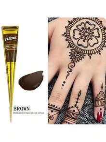 [Colorful Henna Tattoo Set]High-Quality Henna Tattoos In Multiple Colors, 12 Reusable Random Stencils | Pre-Mixed Natural Henna Dye For Temporary Body Art | Waterproof And Smudge-Proof, Durable | Beginner-Friendly DIY Kit, Suitable For Parties, Festivals, Halloween, Weddings, And Henna Nights - 棕色 - 查看 6