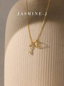 1pc S925 Sterling Silver Key & Lock Pendant Necklace,Diamond-Encrusted Key Pendant,Heart Pendant,Heart Lock Pendant,Keys & Locks Jewelry,High-Class Elegance,Gold Necklace,Holiday Gift, Suitable For Everyday Wear - Multicolor - View 2