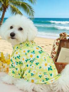 Pet Shirt, Daisy Print, Green, Fresh Summer Vacation Shirt For Cats And Dogs - Lime Green - View 1