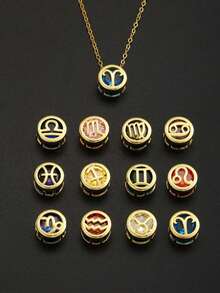 1PC Fashion High-End Shiny Elegant Simple Twelve Constellations Teardrop Birthstone Crystal Zirconia Pendant Gold Stainless Steel Necklace Clavicle Chain, Suitable For Daily Wear By Women, Can Be Given As A Gift To Family And Friends - Multicolor - View 1