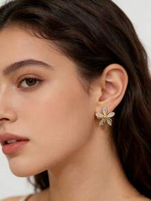 1对经典花朵耳钉，时尚百搭 - 彩色 - 查看 12