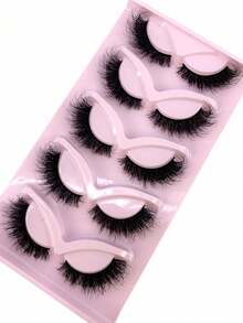 5 Pairs Cat Eye 3D Faux Mink Lashes, Natural Curly & Fluffy False Eyelashes - Black - View 3