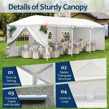 10x20' Wedding Party Canopy Tent Outdoor Gazebo With 6 Removable Sidewalls- PE Wedding & Party Gazebo, Ideal For Backyard, Events, Camping, Picnic, Garden Pavilion - White + Metal - View 7