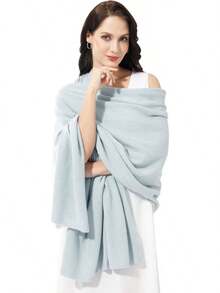 Soft Cashmere Blend Wrap Scarf For Travel, Extra Large 87"X28" - 天空灰 - 查看 1