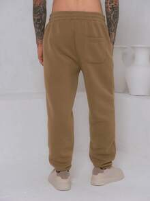 Men's Fleece Sweatpants / Zippered Pockets / Elastic Waistband - Khaki - View 3