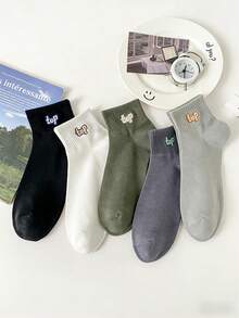1 Pair Men's Spring/Summer New Letter Print Ankle Socks, Breathable Moisture-Wicking Casual Socks - Multicolor - View 1