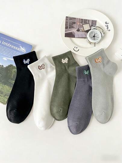 1 Pair Men's Spring/Summer New Letter Print Ankle Socks, Breathable Moisture-Wicking Casual Socks