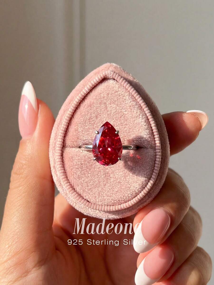 MADEONE 1件可愛超亮水滴形單鑽戒指,適合女性上班、約會與日常配戴 - 紅鑽 - 查看 1