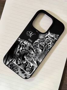 1pc Minimalist Personalized Tiger & Leopard Dark Graphic Design Black Liquid Edge Phone Case Compatible With IPhone 16/16Pro/16Plus/15/15ProMax/15Pro/11/12/13/14ProMax/11Pro/11ProMax/12Pro/12ProMax/13Pro/13ProMax/14Pro/14ProMax, Soft Shell, Elegant Creative - Multicolor - View 3